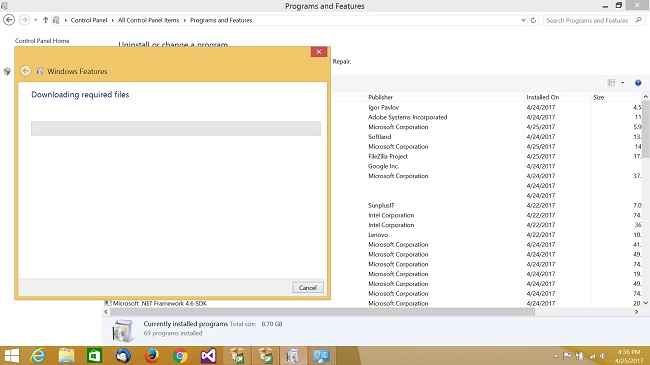 Error while installing Microsoft Framework 3.5 service pack 1 in windows 8.1