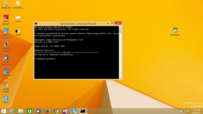 Error while installing Microsoft Framework 3.5 service pack 1 in windows 8.1