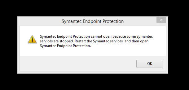 Symantec Endpoint Protection cannot open because Symantec services are stopped