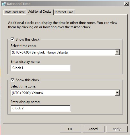How to add Multiple TimeZone Clock in Windows7