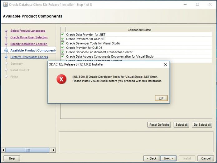 Could not install Oracle Developer Tools - Please install Visual Studio ...